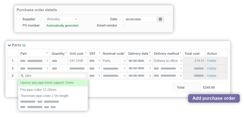 Purchase orders Wolseley