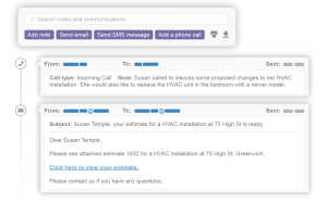 Customer database communication logs