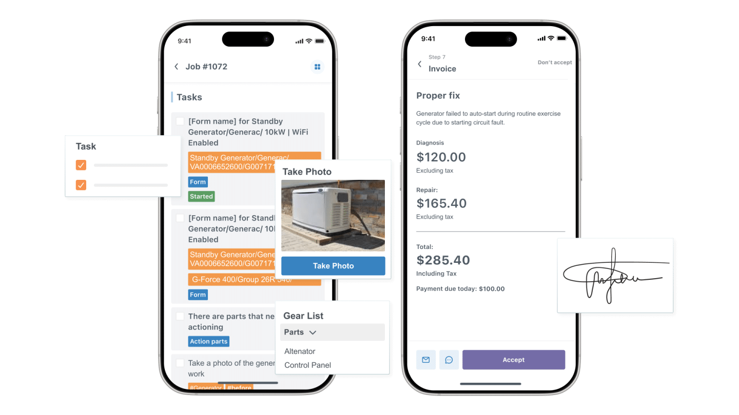 Mobile app repair checklist and invoice