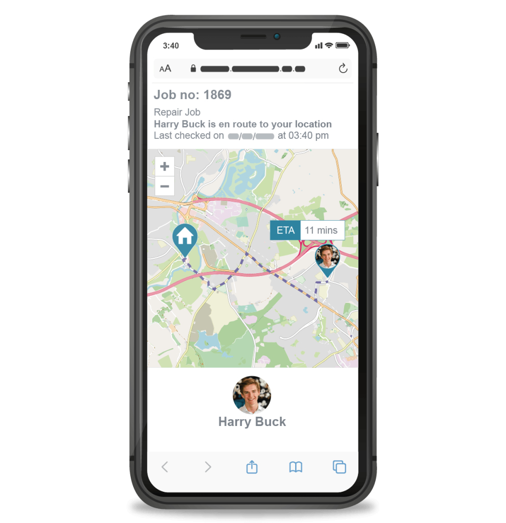 Real-time vehicle tracking showing engineer's ETA