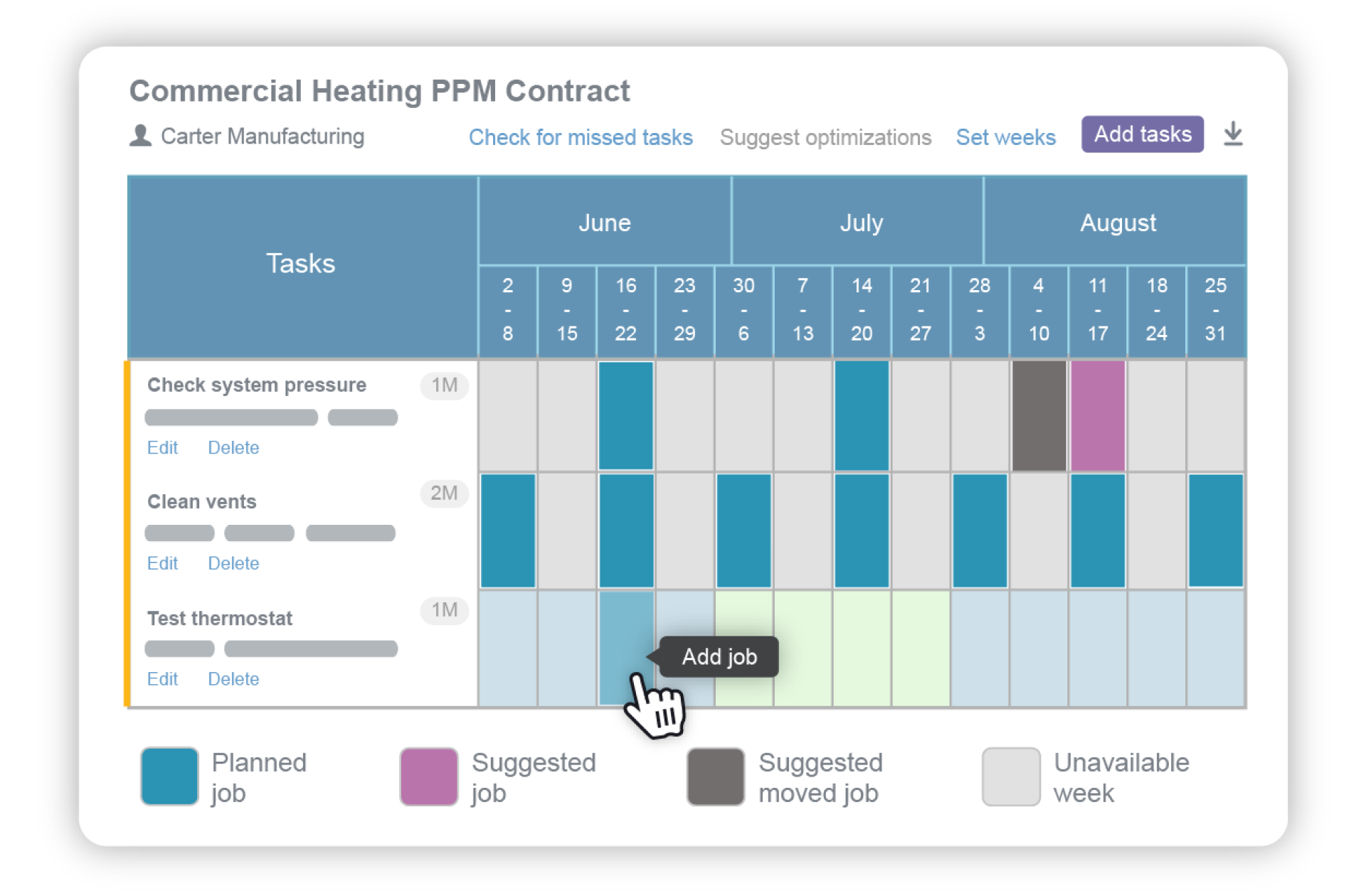 Commercial heating planned preventative maintenance contract schedule
