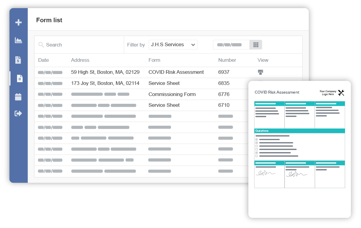 Form list in the customer portal