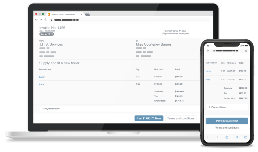 Online portal invoice shown on tablet and mobile device