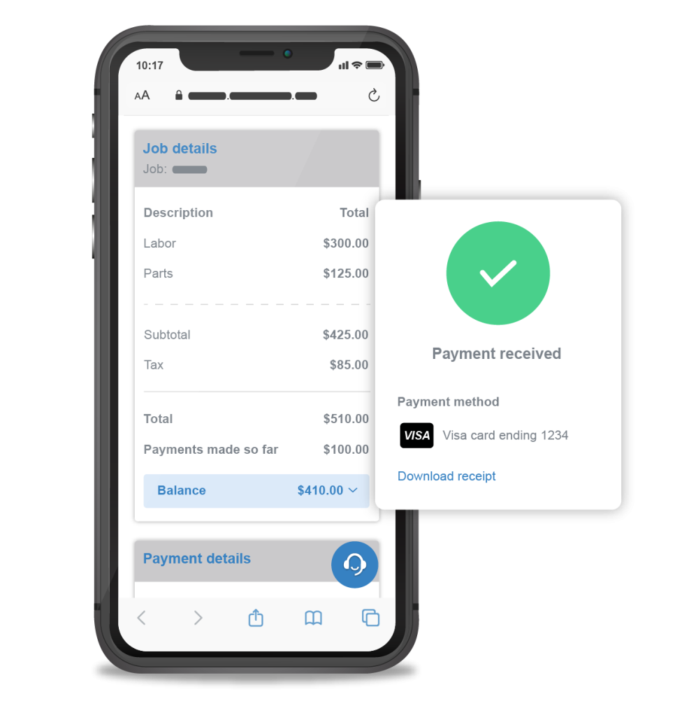 Invoice portal online feature showing payment has been completed