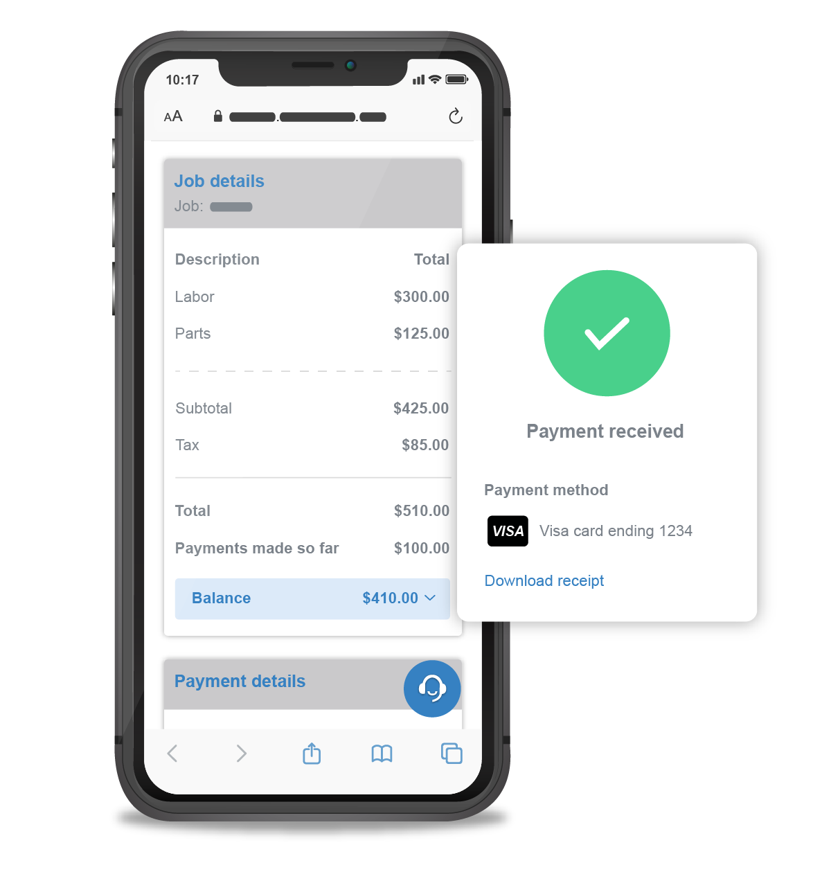 Invoice portal online feature showing payment has been completed