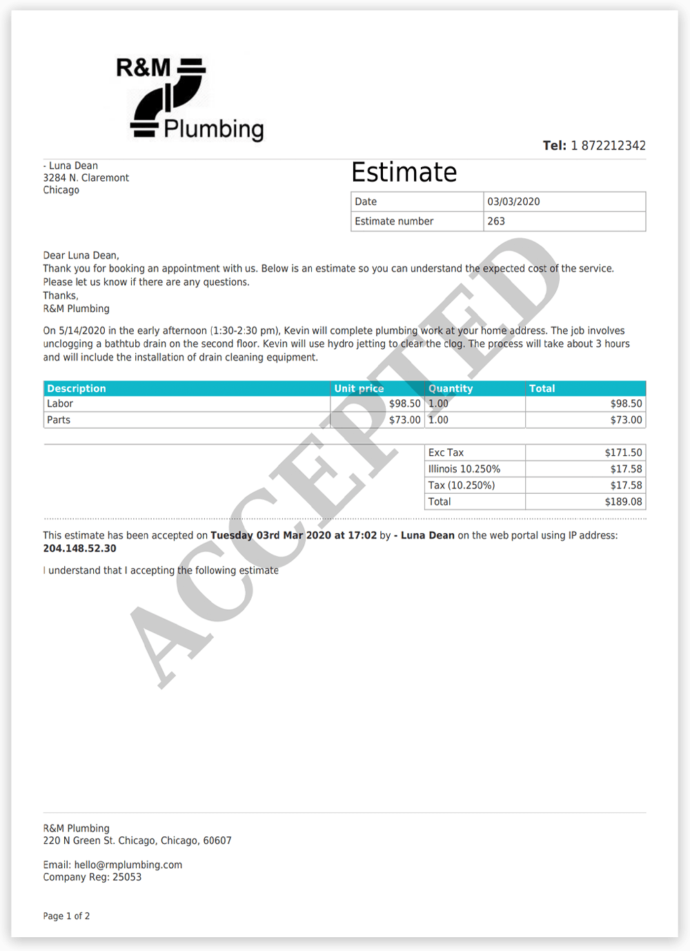 accepted estimate PDF accepted estimate PDF in commusoft