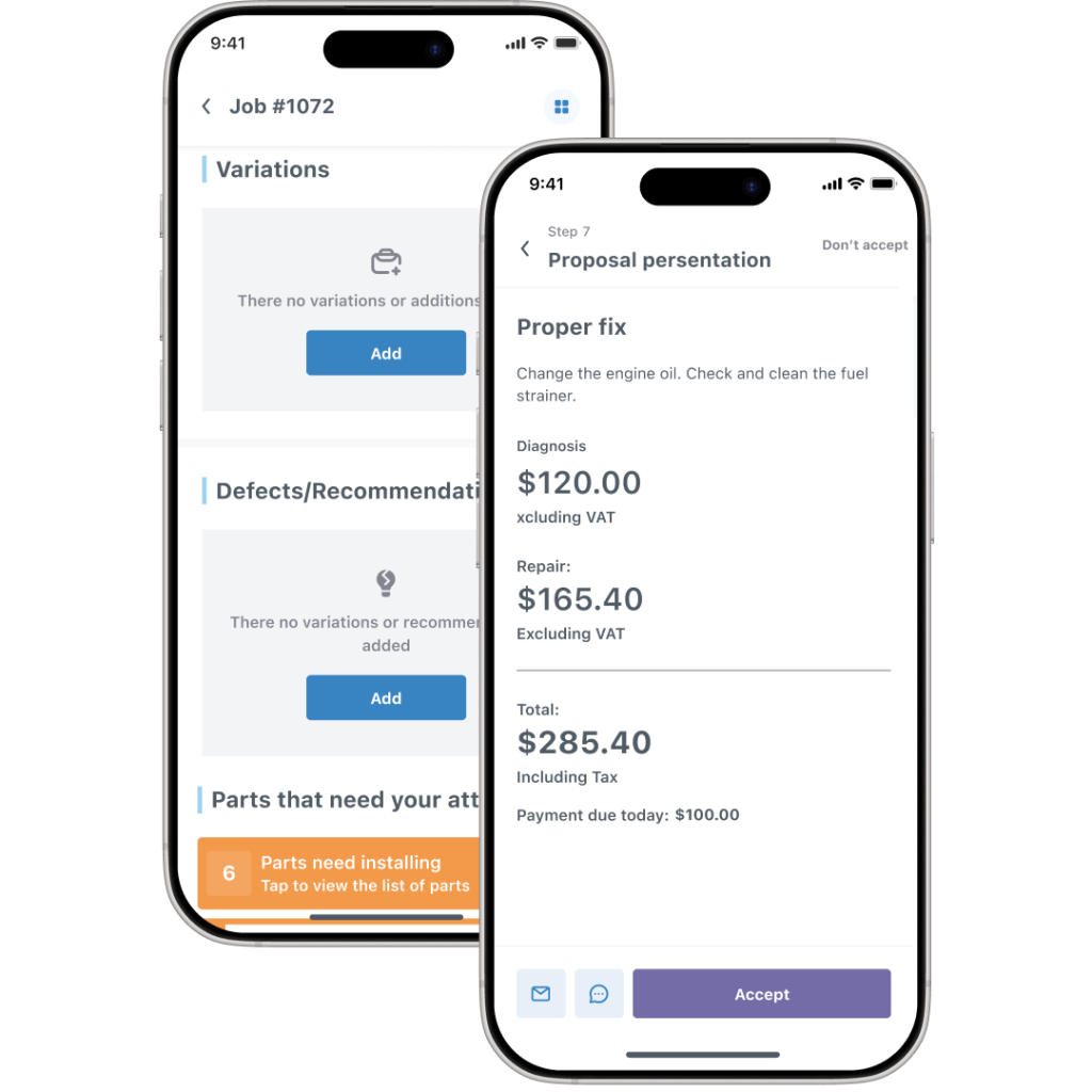 Job view and sales proposal in mobile view