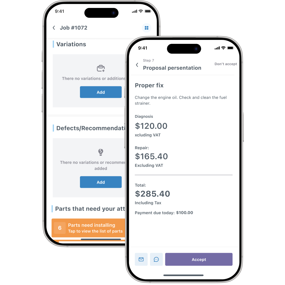 Job view and sales proposal in mobile view