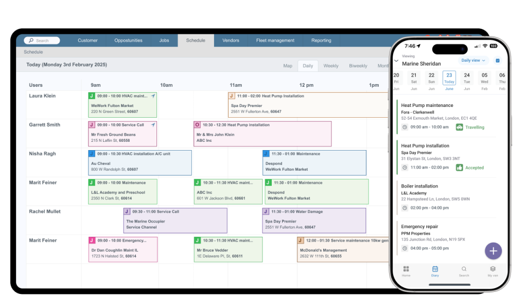 Job schedule view on desktop and mobile