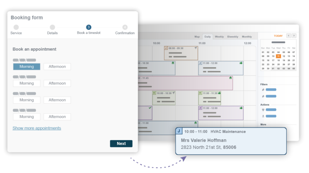 Calendar and booking form