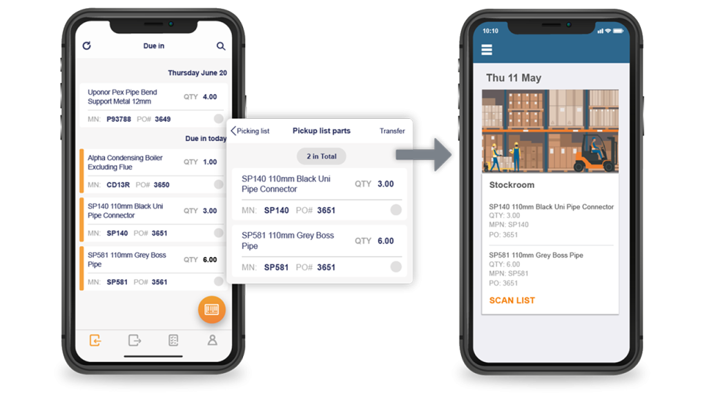 stock control picking list on mobile