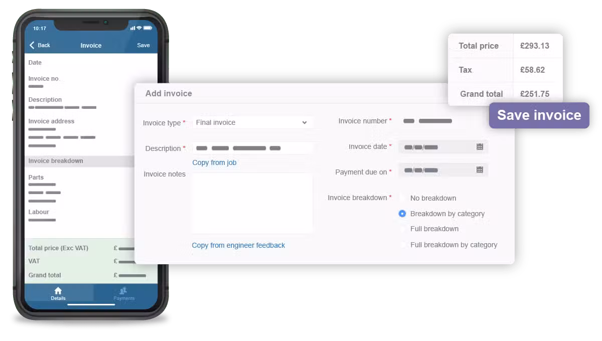 Creating an invoice in the mobile app