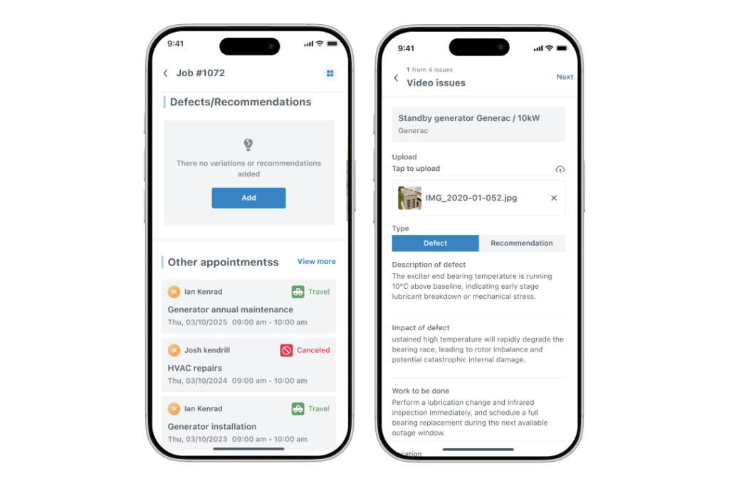 Defects and recommendations in mobile app