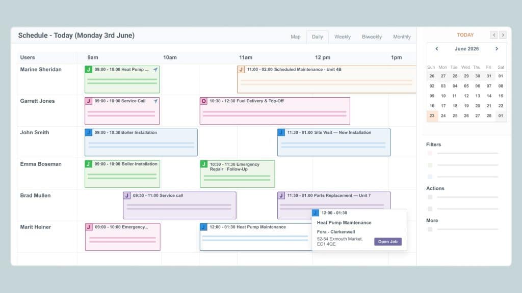 Engineer scheduler and calendar