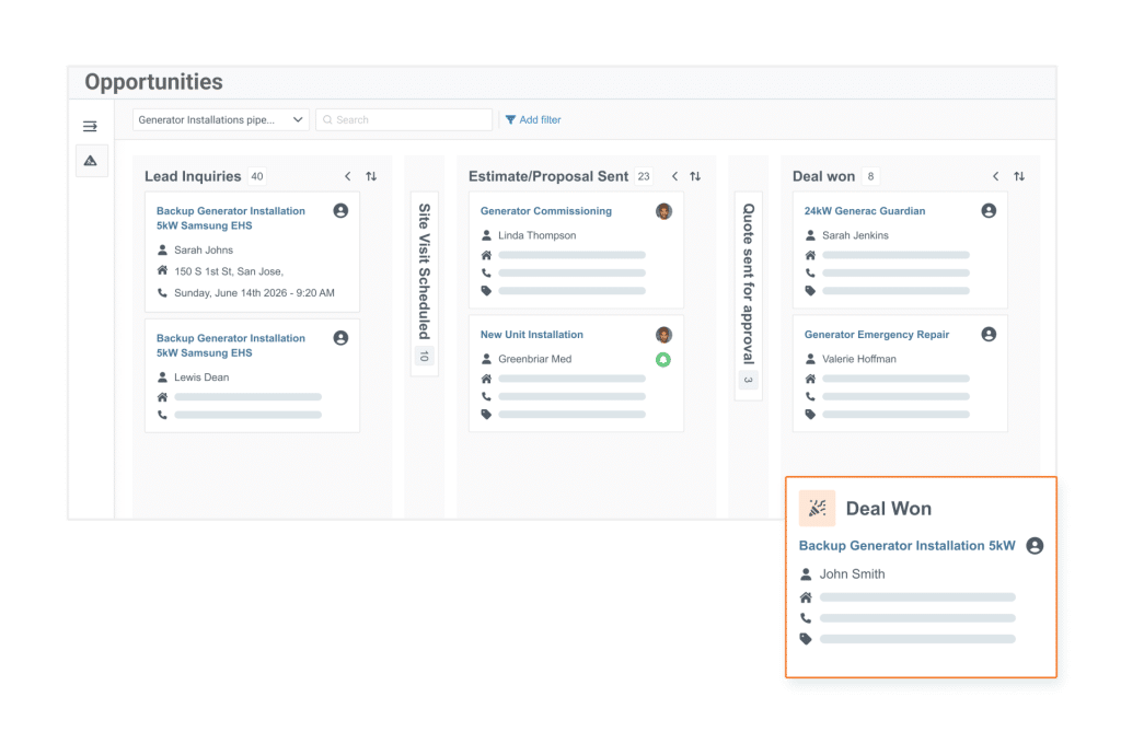 Sales opportunity tracking board