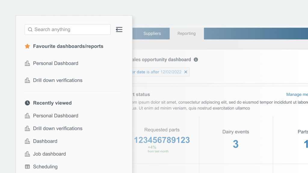 Commusoft Analytics dashboard side panel